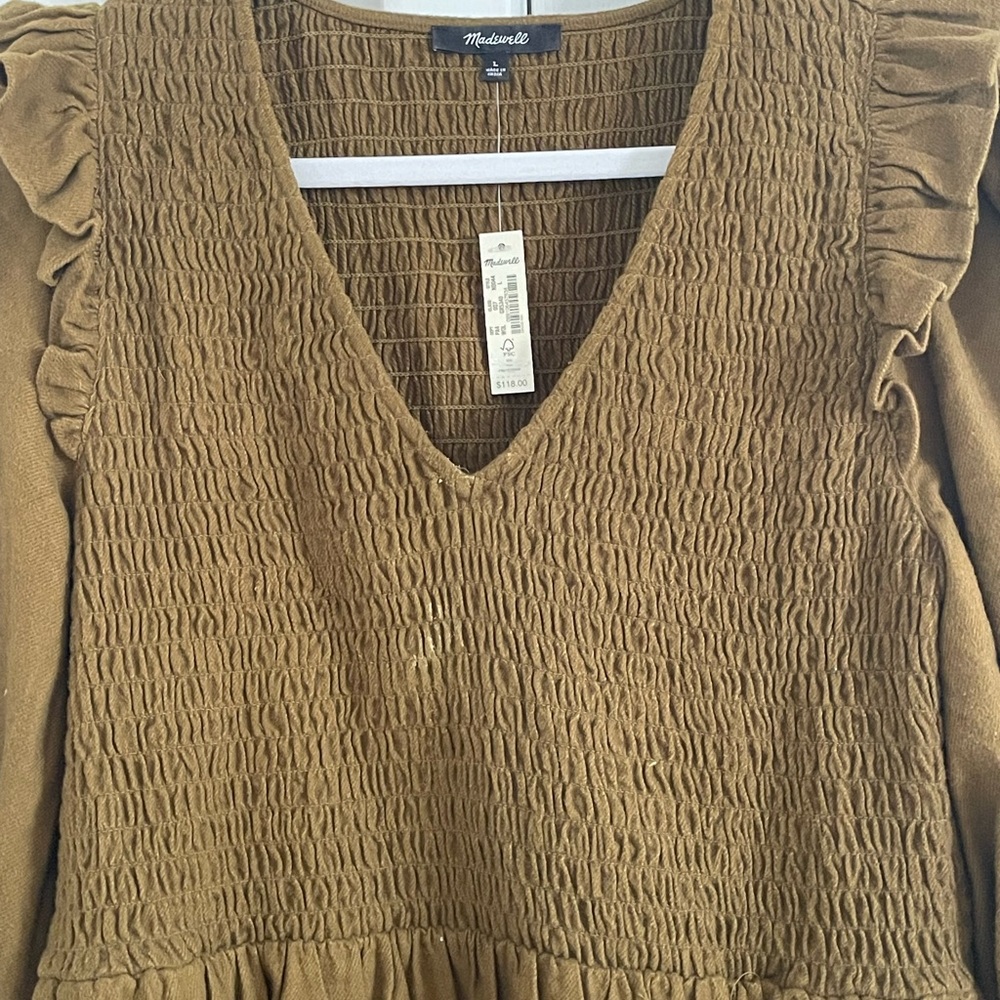 NWT Madewell Flannel Lucie V-Neck Smocked Mini Dress Thanksgiving Fall - Picture 5 of 9